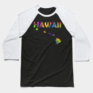Colorful mandala art map of Hawaii with text in multicolor pattern Baseball T-Shirt